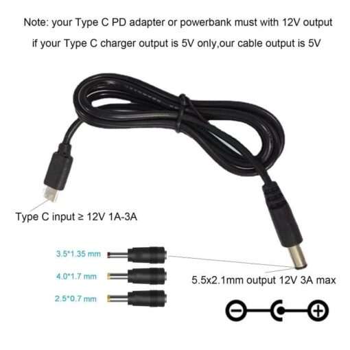 4in1 36W USB C Type C PD to 12V 2.5/3.5/4.0/5.5mm Conveter Adapter Cable Cable for Wifi Router LED Light CCTV Camera DVR Fan 4