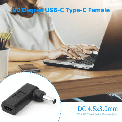 Laptop DC Tip Converter Type-C female To 4.5×3.0mm male 90 Degree for Dell 3